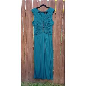 Adrianna Papell Beaded Front Ruched Bodice Long Formal Dress SZ 14